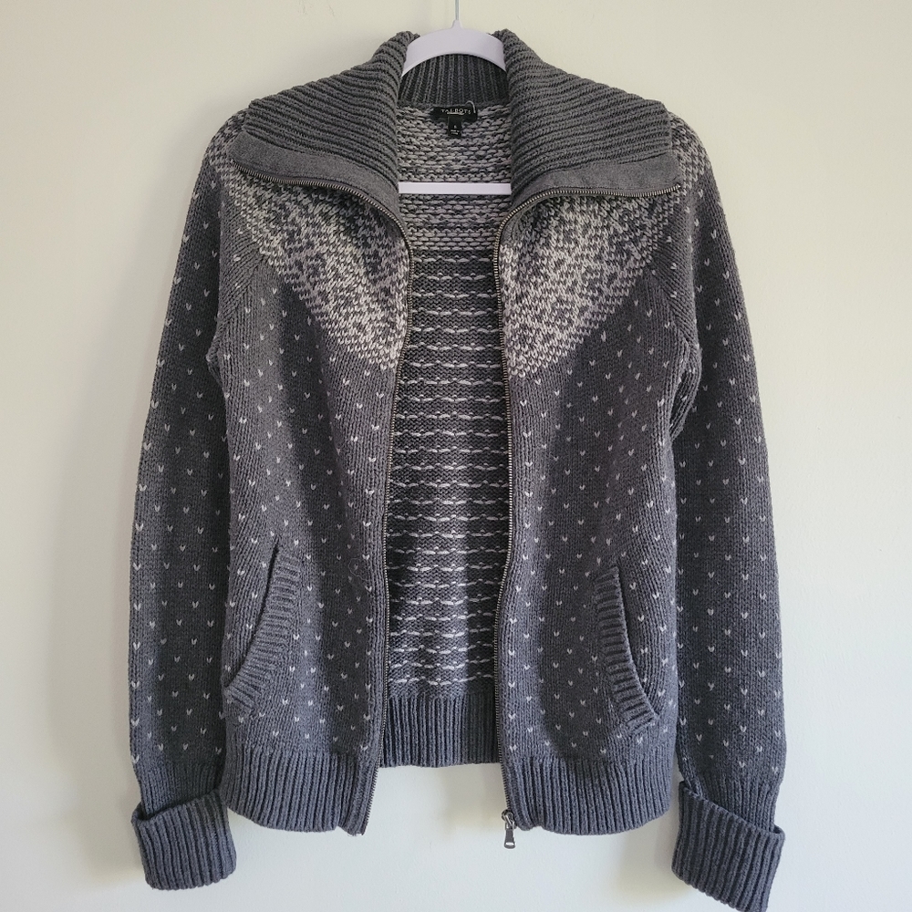 Talbots Wool Blend Nordic Heart Pattern Mock Neck Sweater Knit S